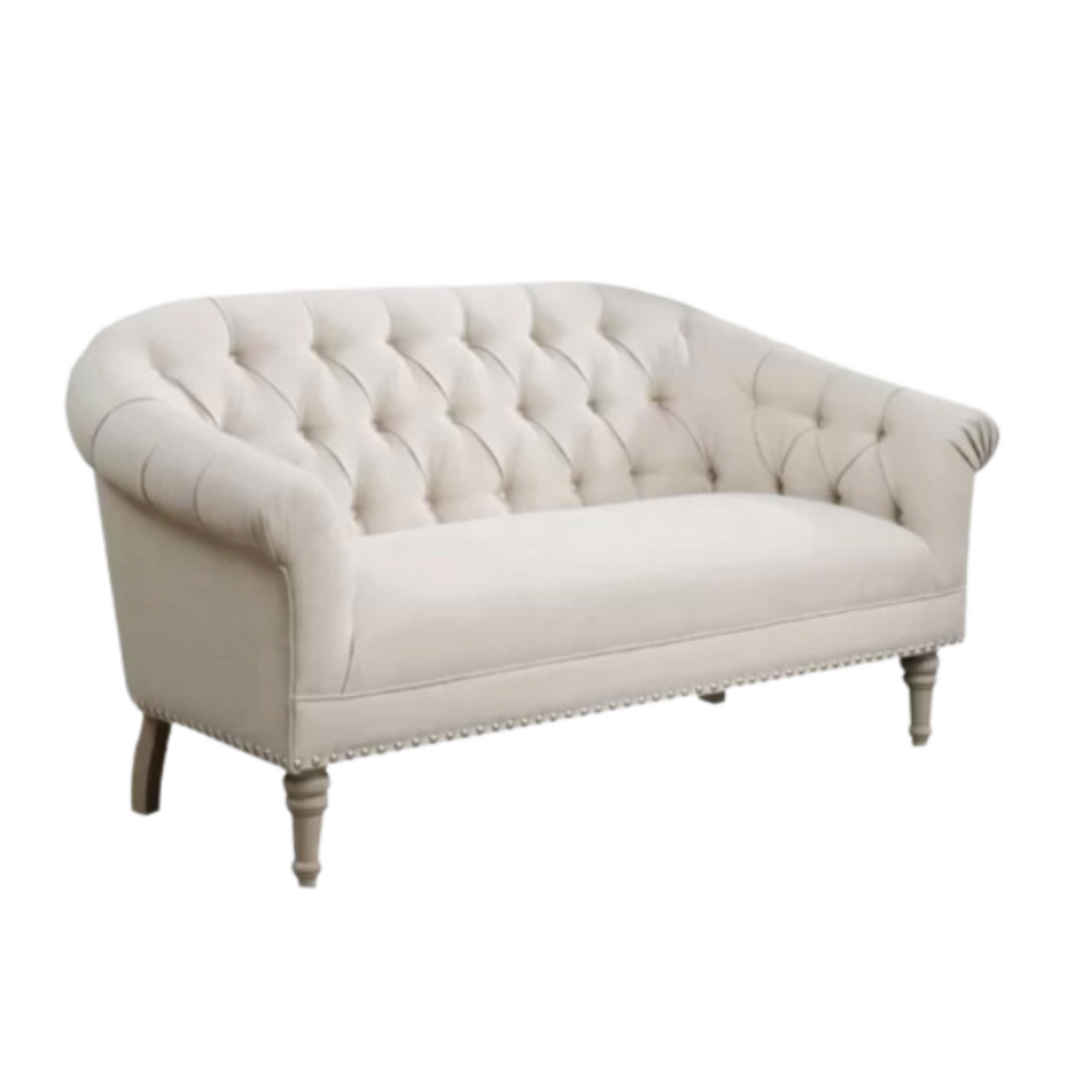 Cream upholstered settee enhancing wedding decor at Trillium Venue in Pigeon Forge.