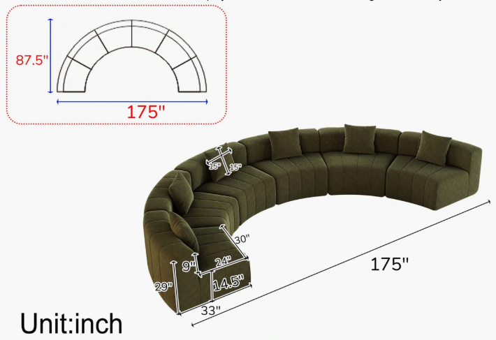Olive Curved Sectional Sofa