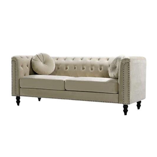 An accent sofa with classic chesterfield detailing.