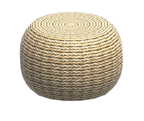A large pouf in a natural and neutral color.