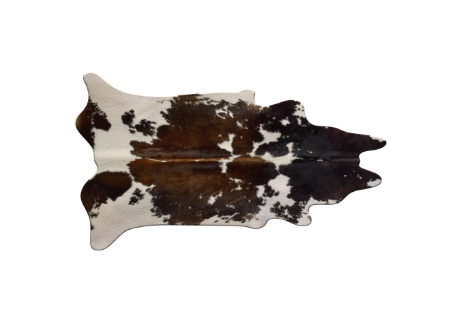 A medium-sized rug crafted from cowhide.