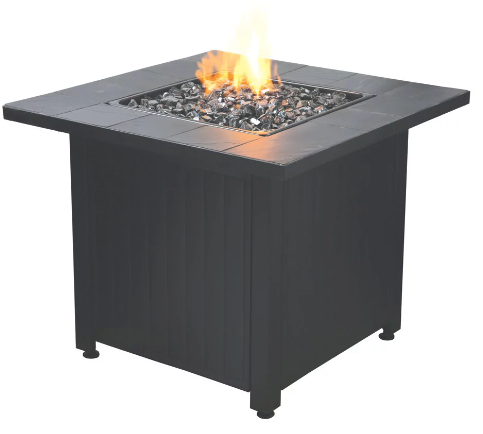 An outdoor firepit fueled by propane for a cozy atmosphere.